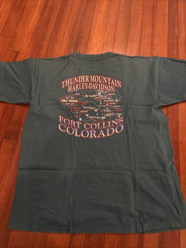 Vtg Harley Davidson Tshirt Thunder Mountain Fort Collins Colorado Green XL