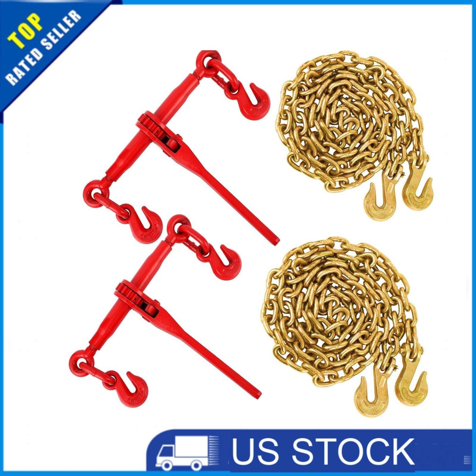 2PCS Ratchet Load Binder Chain and Binder Kit 5/16"-3/8", 10ft Chains Hauling