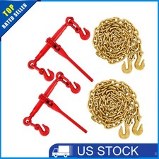 2PCS Ratchet Load Binder Chain and Binder Kit 5/16"-3/8", 10ft Chains Hauling