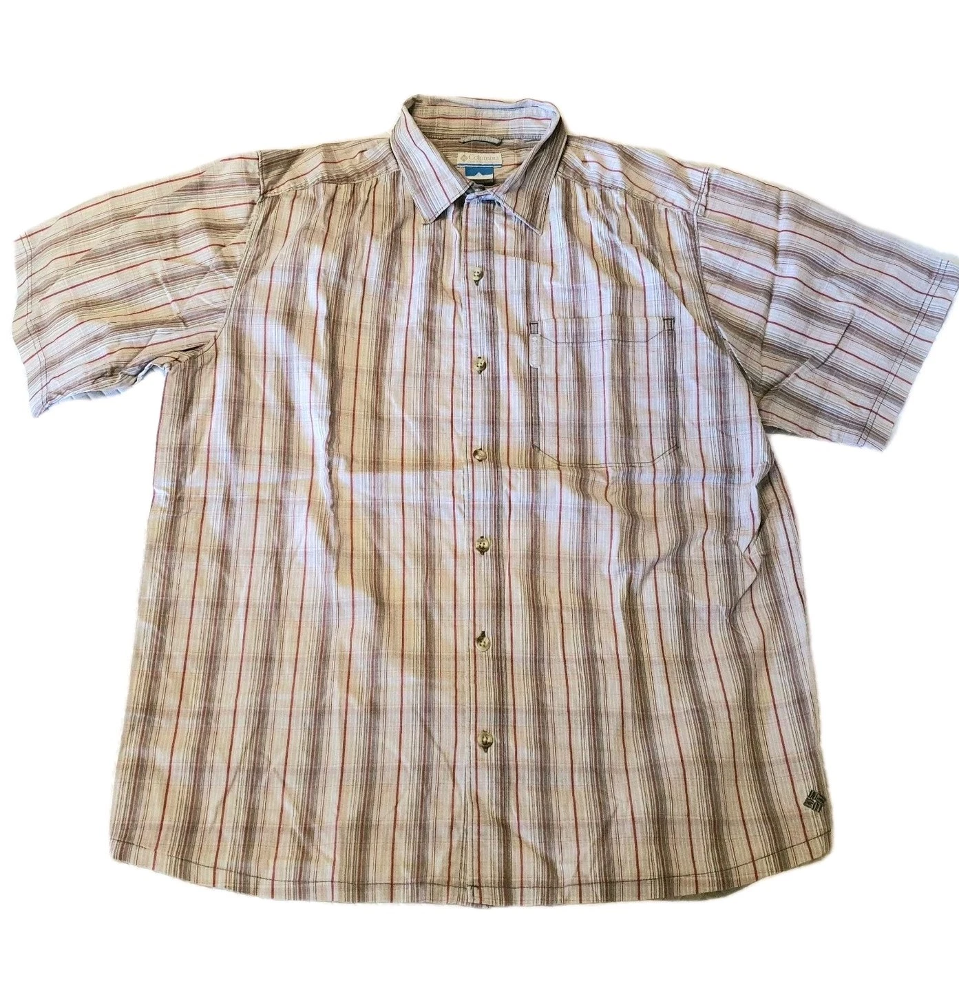 Columbia Men's L Short Sleeve Shirt Grey Plaid Button Up Collared Hiking Casual