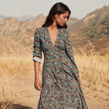 Doen Charleston Dress in Navy Lady Bird Floral Size XS Blue Midi Maxi NWT