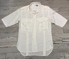 VTG 80s L'Zinger Guayabera Shirt Men M/L Ivory 100 Linen Cuban Mexican Wedding