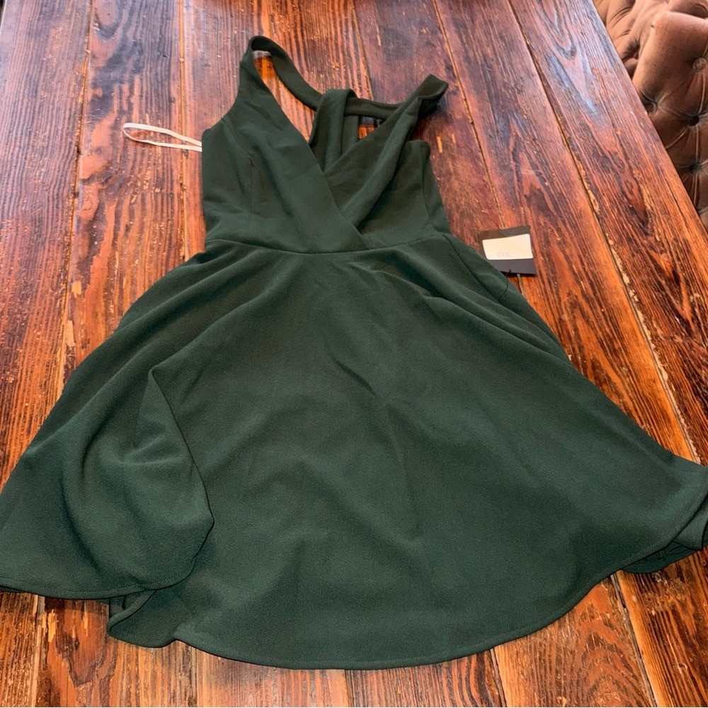 XS NWT Lulus Elegant Green skater Dress, photo 3