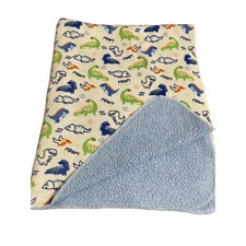 Kidgets Baby Blanket Dinosaur Blue White Green Fleece Sherpa Lovey Security