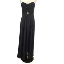 LULU'S SZ S Black Satin Bow Strapless Maxi Formal Party Prom Dress NEW B157