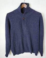 L.L. Bean Men’s Large Shawl Collar Sweater 100% Merino Lambswool Navy Blue