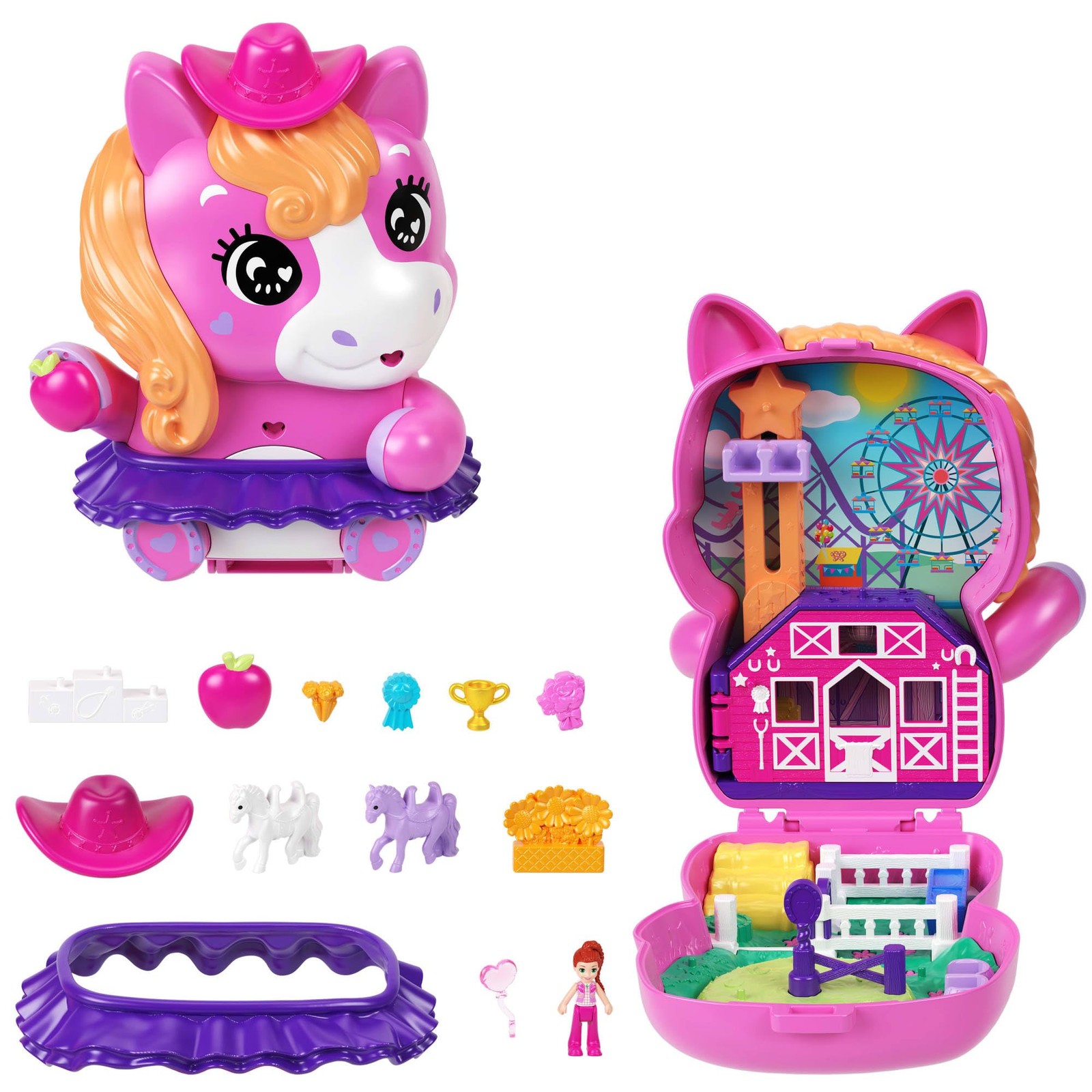 Polly Pocket Dolls and Playset Pony Rodeo Compact Travel Toy with 1 Micro Dol...