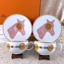 Hermes Paris Tea Cup  Saucer Saut Hermes Porcelain Tableware 2 Sets with Box