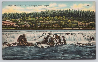 #ad Willamette Falls Oregon City Oregon Waterfalls Vintage 1949 Linen Postcard $2.17