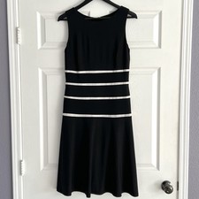 Lauren Ralph Lauren sleeveless black  white stripes fit & flare dress size 10
