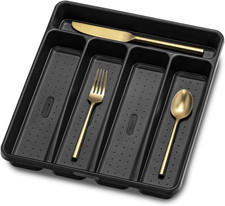 Small Silverware Tray, Compact 5 Compartment Flatware Organizer for Spoons,Black
