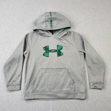 Under Armour Hoodie Boys Youth Large YLG Loose Gray Logo Patch Pullover