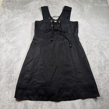 J.Crew Dress Womens 12 Black Linen Structured Lace Up A-Line Knee Length J0975