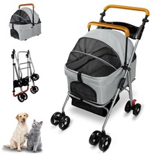 Pet Stroller with Storage Basket and Cup Holder, Folding Dog Jogger, Foldable...