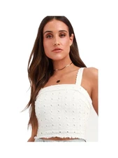 Lulus Crop Top Women’s Size S White Cotton Distressed Denim Tank Style# YT1045