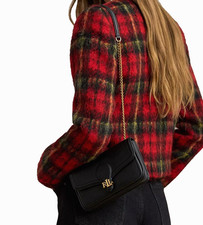 Lauren Ralph Lauren Bradley Pebbled Leather Wallet Crossbody Bag Black 195