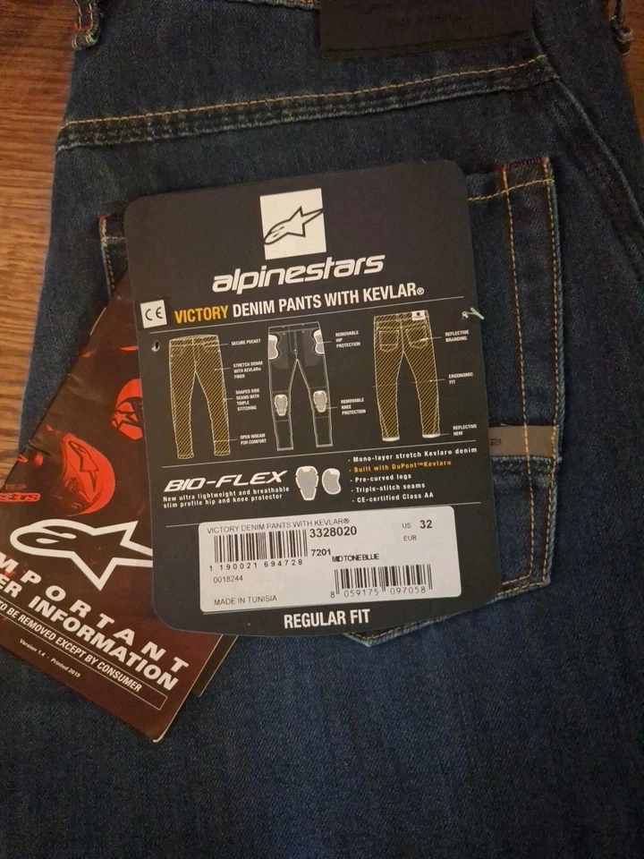 PANTALONES ALPINESTARS TECH DENIM REG FIT VICTORIA CON KEVLAR TALLA 32X34 3328020 NUEVOS CON ETIQUETAS Foto 4 de 4