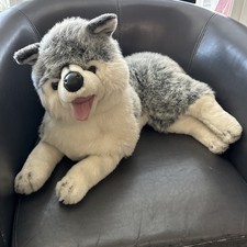 Peluche KellyToy Grande 24" Lobo Siberiano Husky Ojos Azules Perro de Peluche Animal