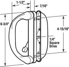 C 1275 Diecast, White, outside Patio Door Pull with Latch (Single Pack)