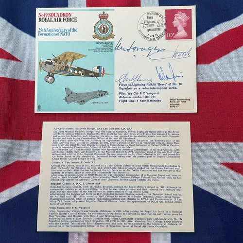19 Sqn 25th Anniv NATO Signed 3 involved in WW2 & Lightning Pilot Vangucci.