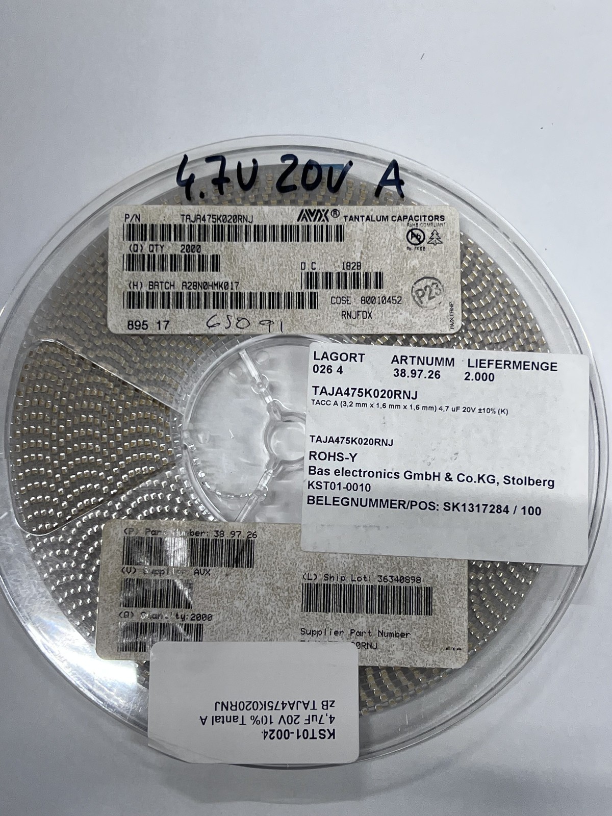 2000pcs TAJA475K020RNJ 4.7uF 20V BF:A Tantalum Capacitors