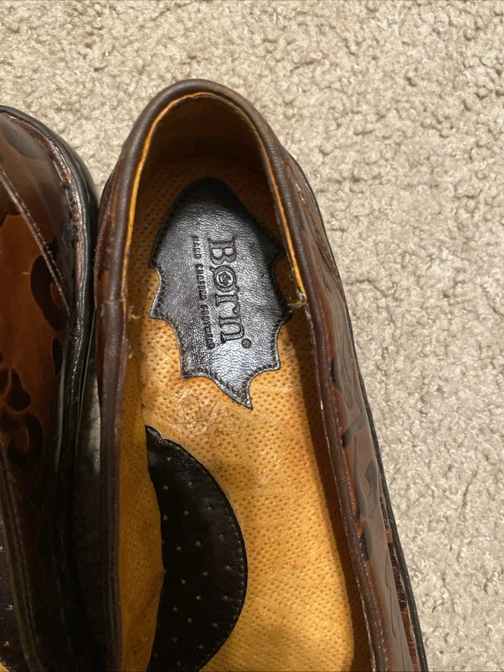 Zapatos mocasines planos florales de cuero marrón 8,5 vintage BORN para mujer Foto 4 de 4