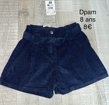 Dpam 8 Ans Fille : Short Velours Bleu Hiver Neuf