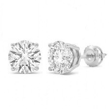 14K White Gold 5.00CT Lab Grown Diamond Solitaire Stud Earrings   Screw Back