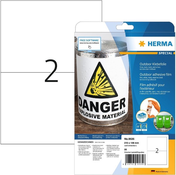 Herma 9535 Etiketten A4 Outdoor Klebefolie Weiß Matt 210X148Mm 20 StüCk-image