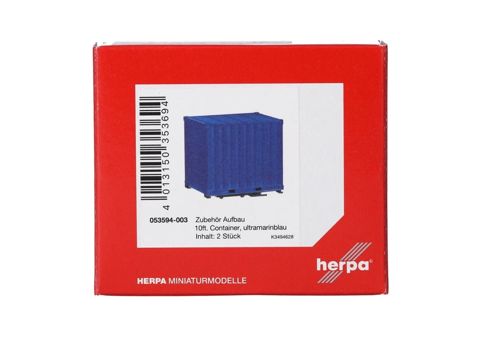 HERPA, Cassone da 10 piedi con supporto blu - 2 pezzi da assemblare, 1/87,  H... - Immagine 3 di 3