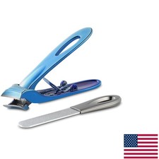 Stainless Steel Nail Clippers Set with Nail File for Ingrown Toenails - Blue