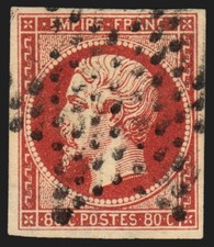 n°17Ad, Napoléon non-dentelé, 80c VERMILLONNÉ, oblitéré étoile, signé CALVES