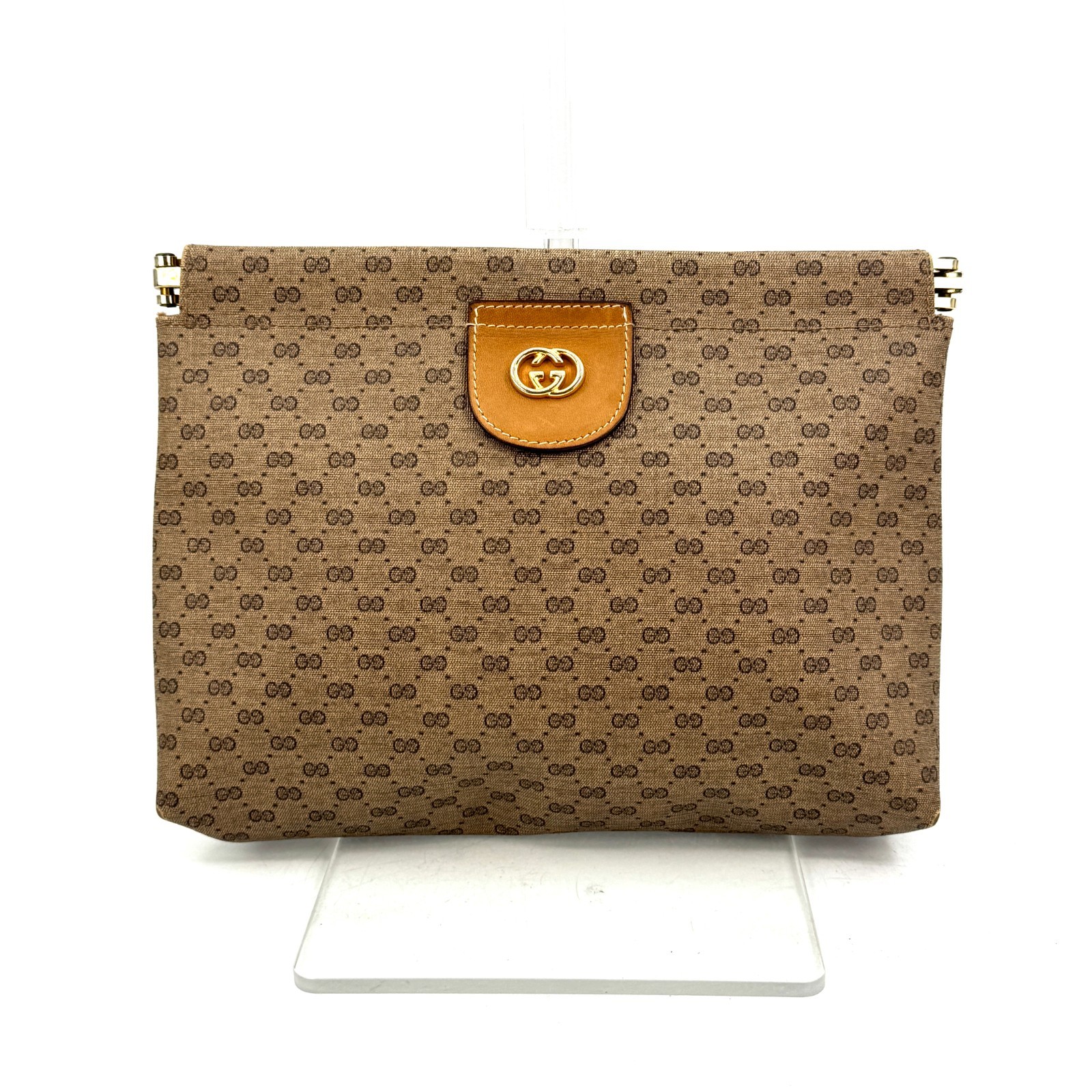 GUCCI Micro GG PVC Clutch Bag Beige Authentic