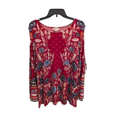 Style & Co Women’s Floral Boho Top XL NWT Red 3/4 Sleeve Tie Detail Tunic