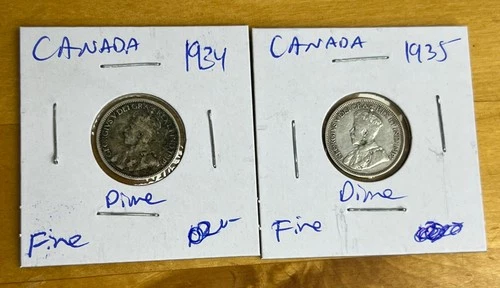 1934 & 1935 Canada Silver Dime - George V