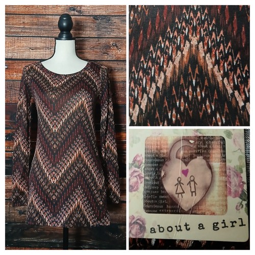 About A Girl Top Size S Soft Knit Bohemian Stripe Brown Wine Made In USA NWT