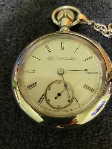 1895 Elgin Pocket Watch Grade 74 18s Model 5 11 J #5700647 With Chain. NICE.