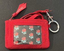 Vera Bradley Quilted Ultralight Zip ID Lanyard Solid Red