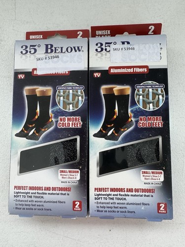 (2) Twin Pack As Seen On Tv 35 Below Socks Black Large Aluminized Fibers New - Afbeelding 1 van 2