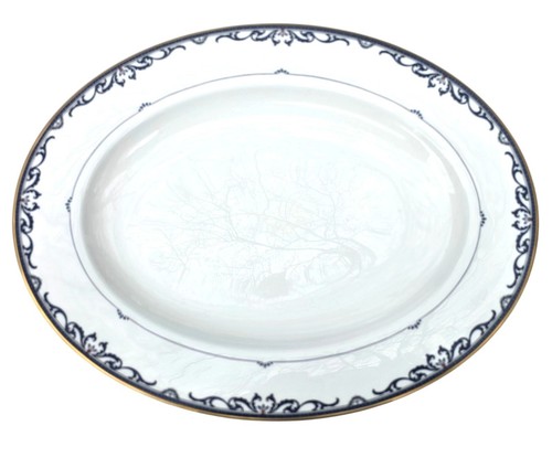 Plato para servir Lenox Royal Scroll 16" ovalado borde dorado y elegante pergamino azul