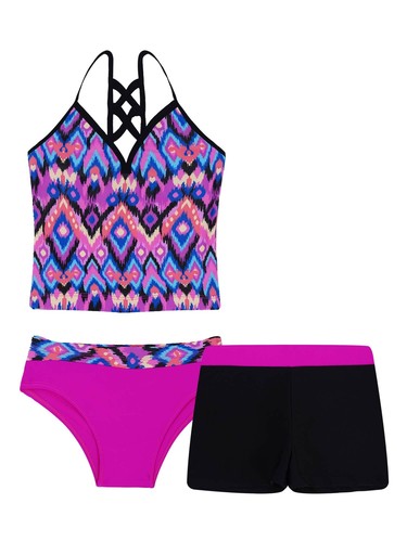 Girls' Summer 3 Piece Swimsuit Swim Tops Bottoms Boyshort Tankini Set Swimwear - Picture 58 of 110