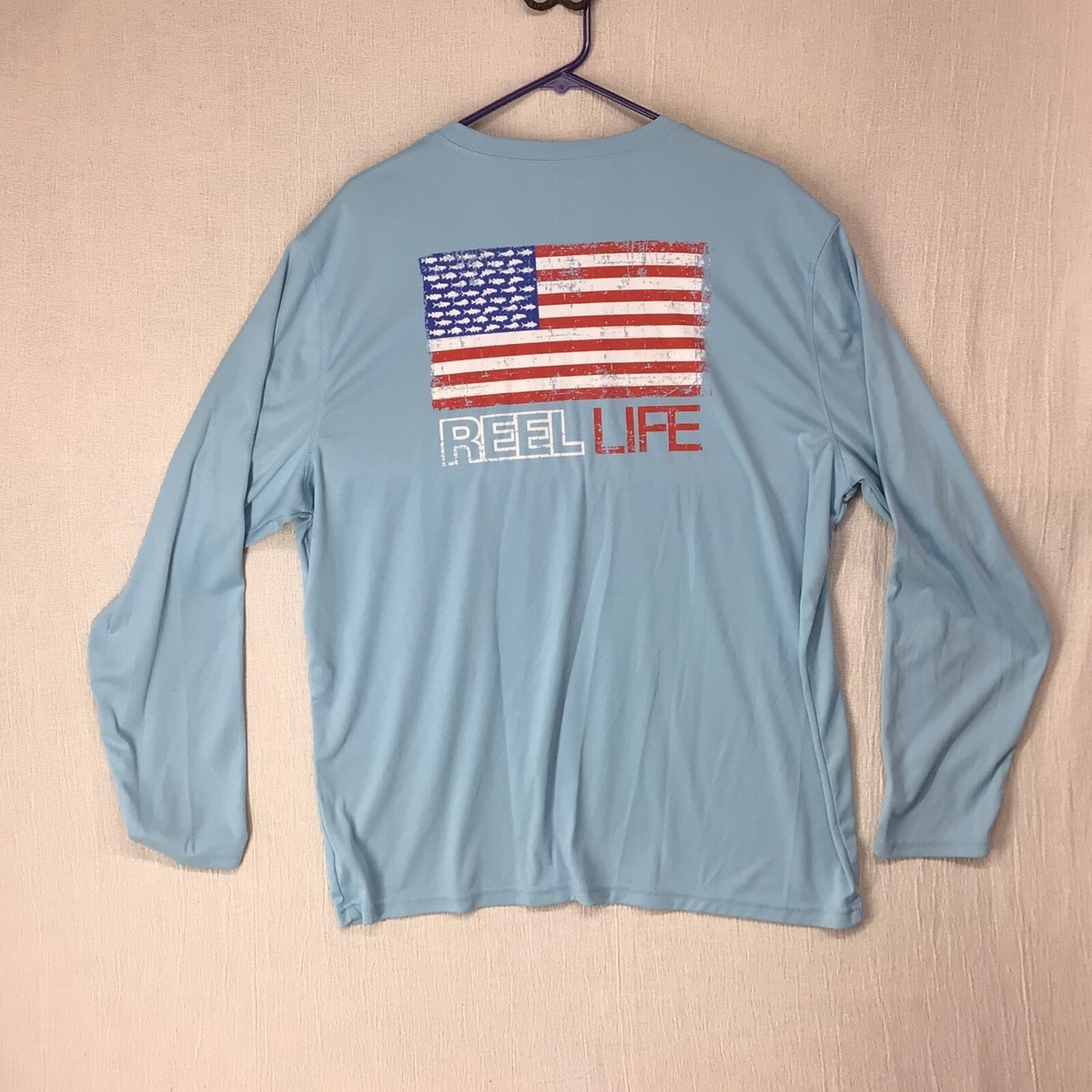 Chemise De Pêche Reel Life Bleue Manches Longues - Homme Taille L - Drapeau USA