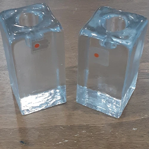 Blenko - (Set Of 2) Hand Blown Glass Candlestick Holders - (Original Labels)