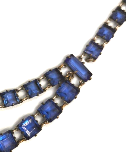 Antique Art Deco Solid Silver & Czech Blue Link Necklace Bohemian A/F - Picture 5 of 15