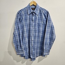 Gloster Mens Blue Plaid Long Sleeve Button Up Shirt Size Medium Cotton Rich