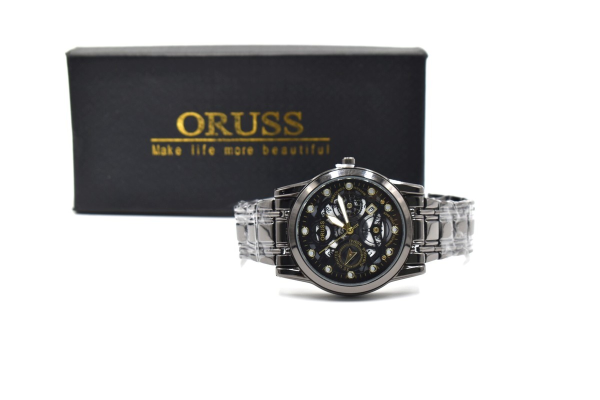 Oruss 1853 Black Alloy Round Dial Quartz Watch with Box Luminous