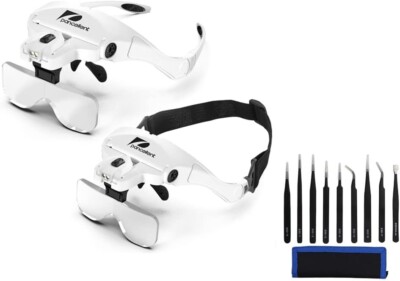 Lupe Kopfband verstellbar 2 LED Licht Lupe mit 5 Linsenlupe