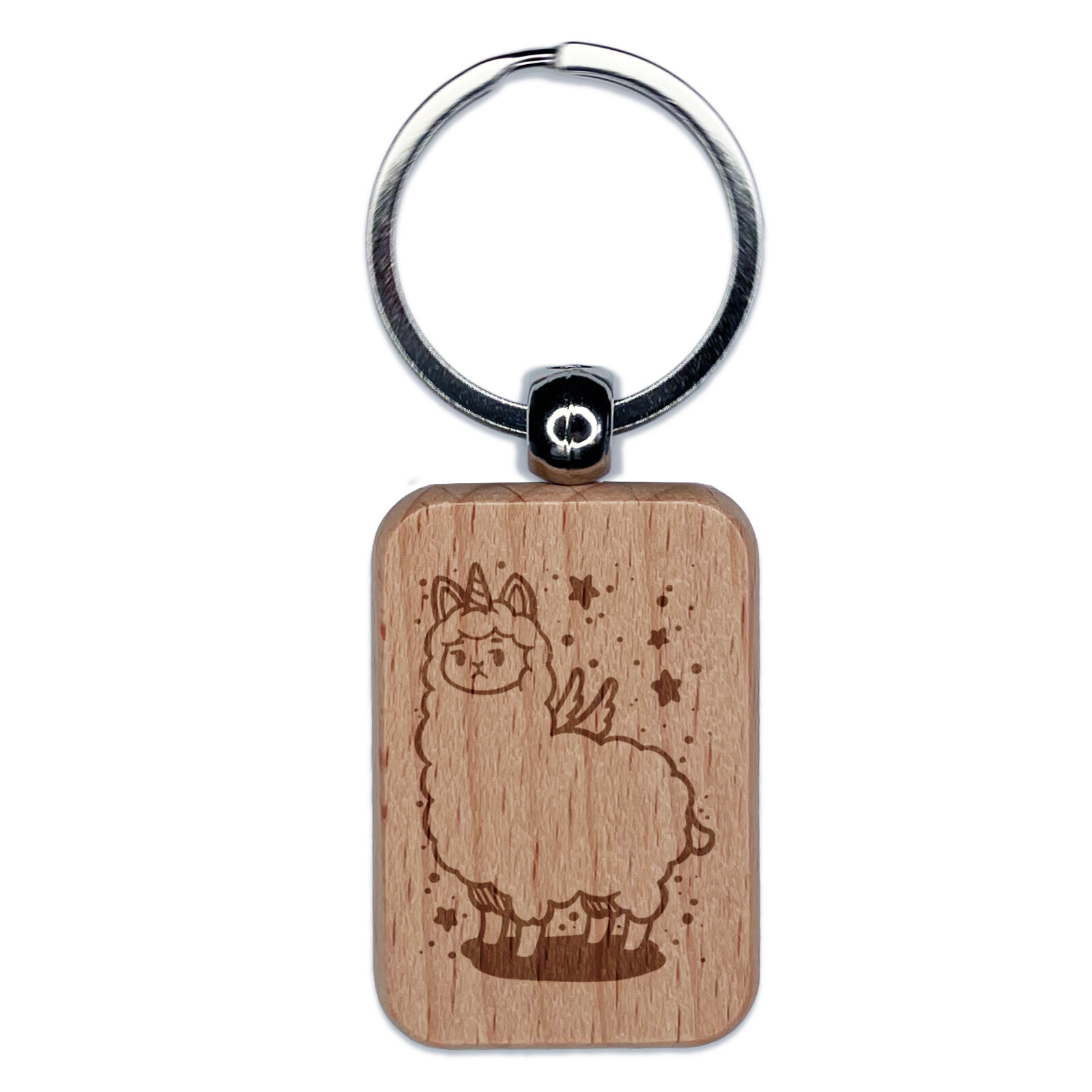 Unicorn Llama Alpaca Engraved Wooden Keychain Charm with Rectangle Tag  