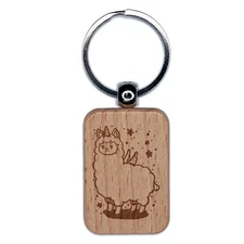 Unimpressed Unicorn Llama Alpaca Engraved Wood Rectangle Keychain Tag Charm