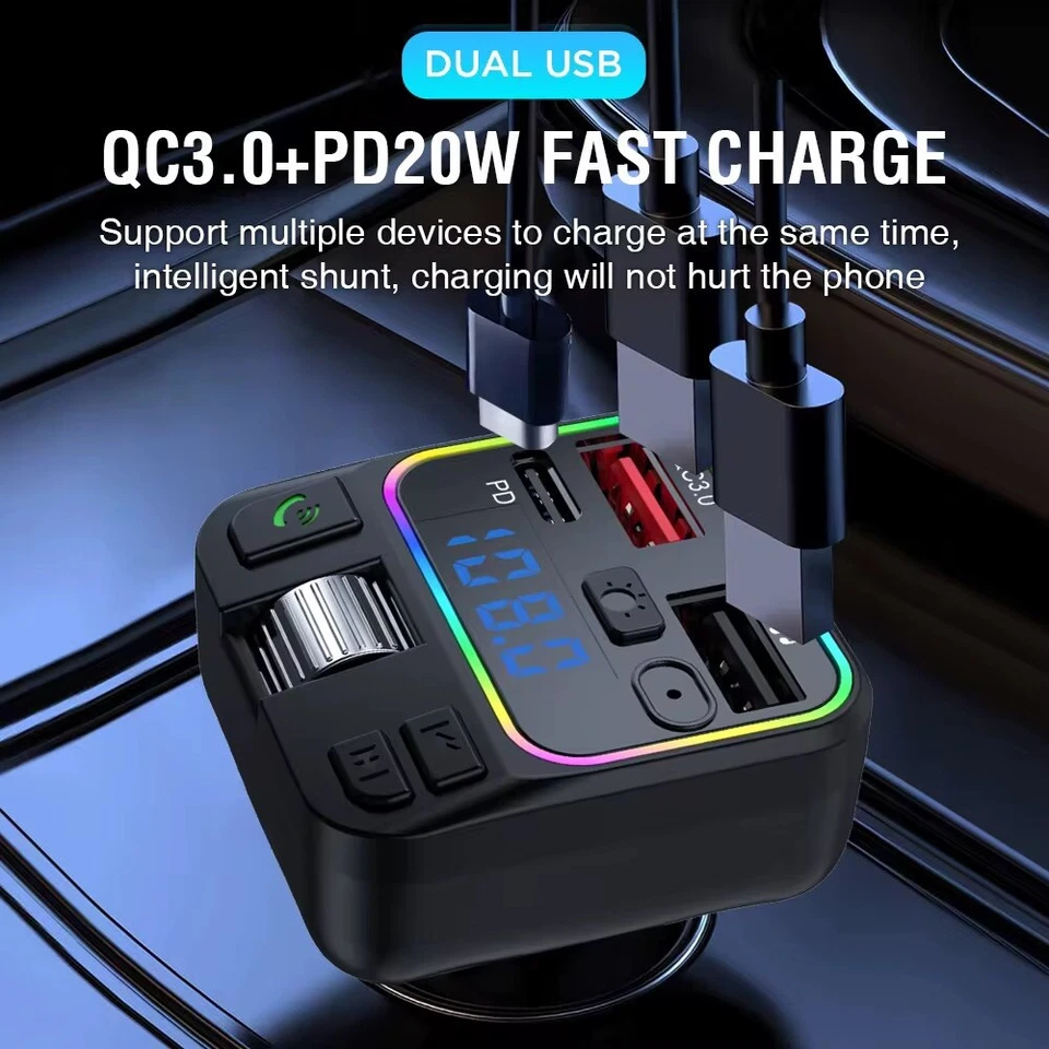 Bluetooth 5.3 FM Transmitter Auto USB C Adapter MP3 Radio Modulator Kfz Set - Bild 3 von 4